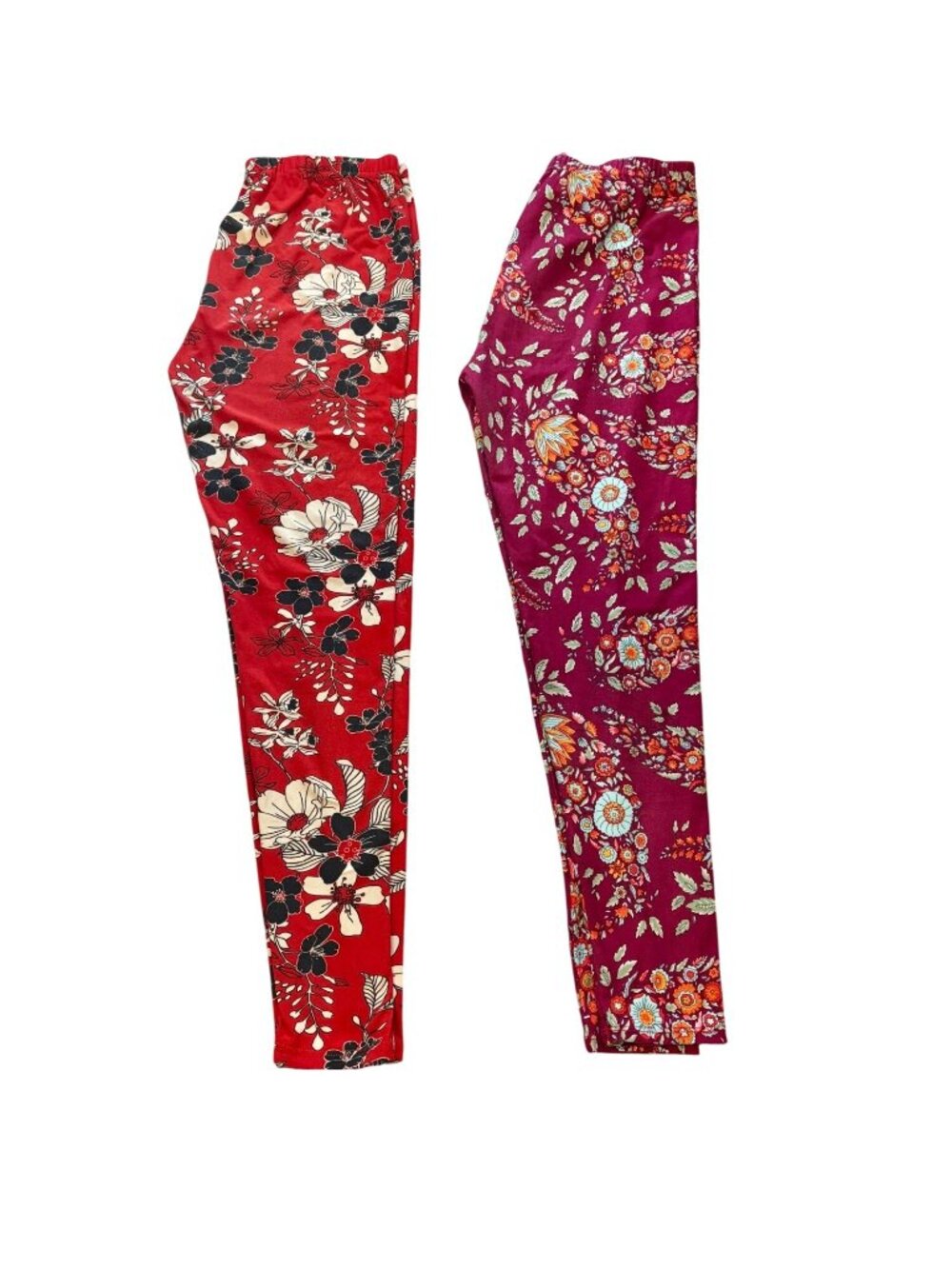 Soft Floral Indie Leggings Red/Purple Comfy Boho Yoga Lounge Pants 2pk L/XL
